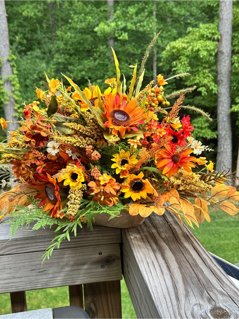 Fall Sunflower Dough Bowl Centerpiece